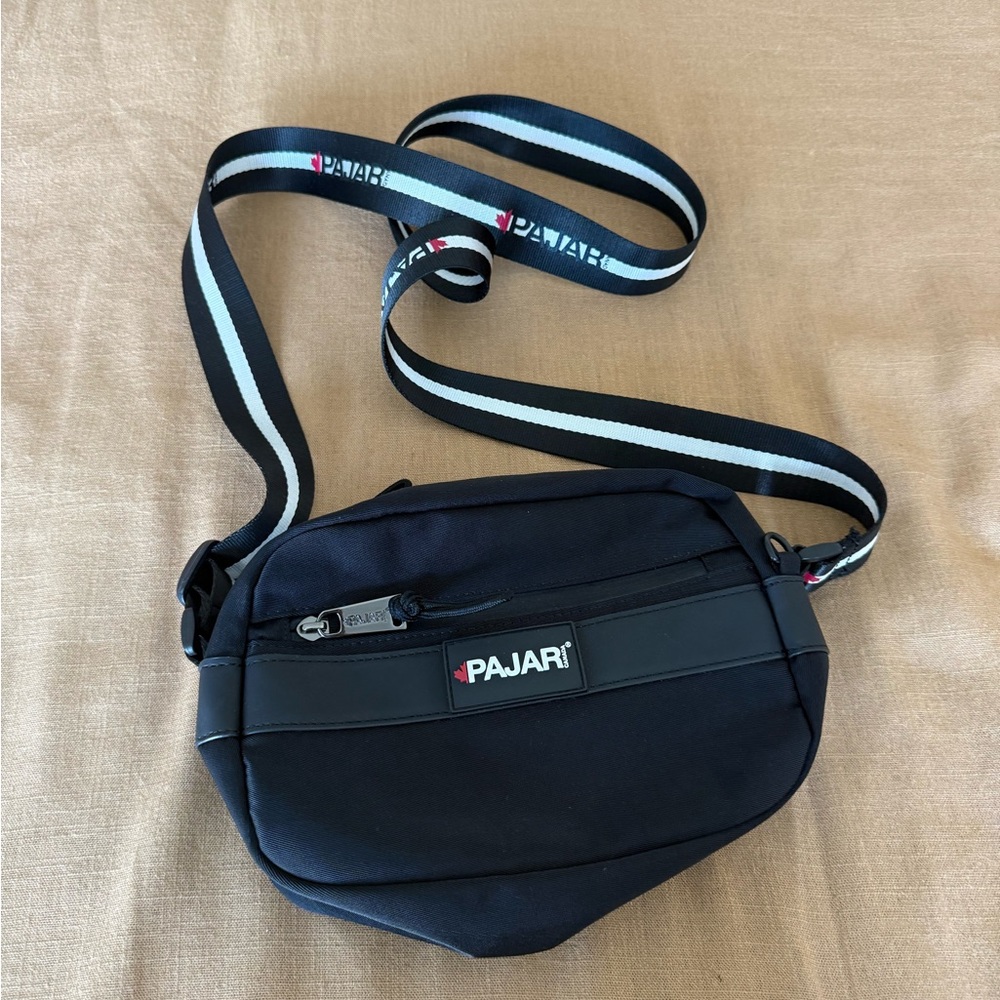 Pajar Black Belt Bag with Striped Strap